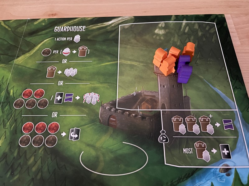 Architects of the West Kingdom - Orange & Purple workers at the Guardhouse